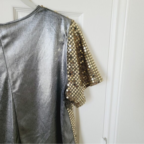 Vintage Trimmings Golden Shimmer Disco Sparkle Mirror Short Sleeve Blous… - Picture 11 of 12